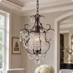 Antique Bronze 1-Light Crystal Chandelier