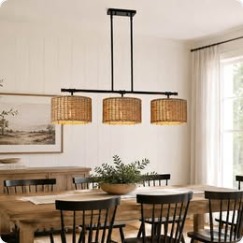 3-Light Rattan Drum Island Pendant