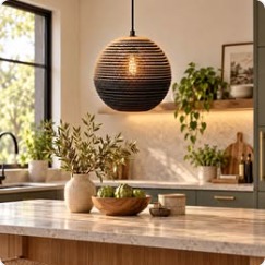 Modern Round Rattan Pendant